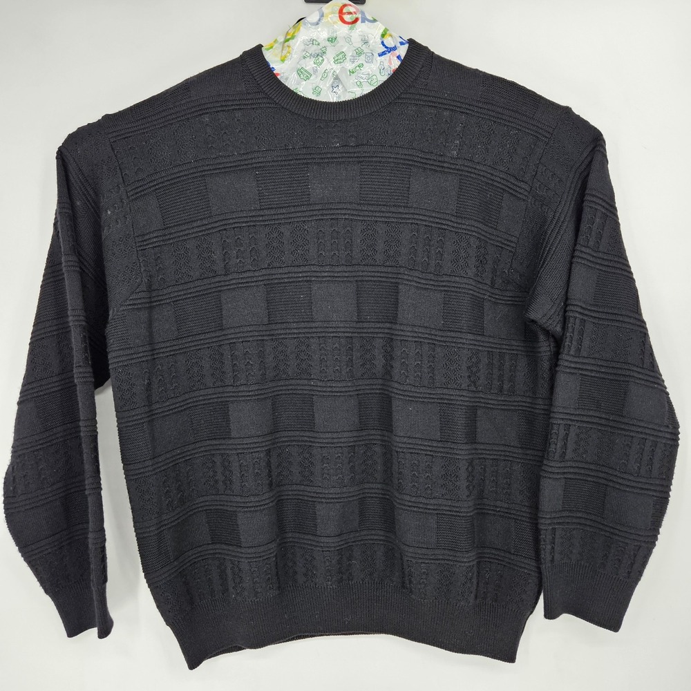 Giorgiolini Sweater Mens XXL Black 90s Wool‎ Blend Italy Textured Casual Preppy